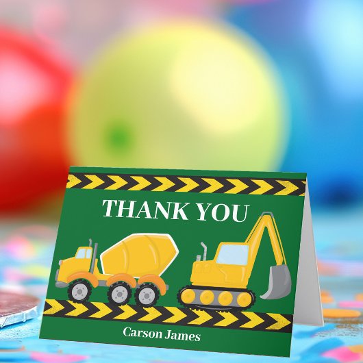 Carte De Remerciements Camion de construction vert pour l'anniversaire d'