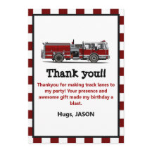 Camion de pompiers rouge remerciement garçon anniv