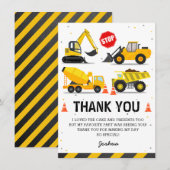 Carte De Remerciements Camions à Thème de Construction pour Enfants Anniv (Devant / Derrière)