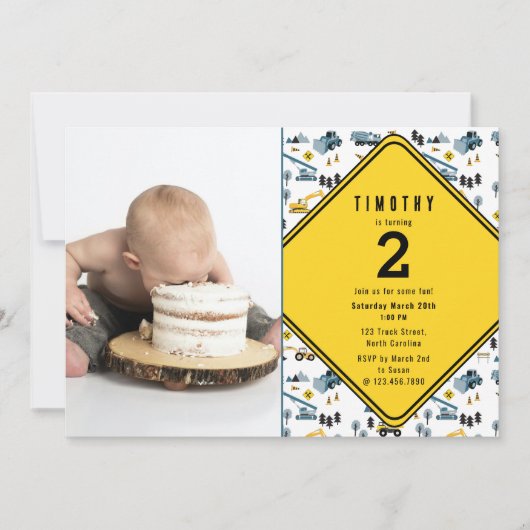 Carte De Remerciements Camions Blue Construction Site Photo Anniversaire (Devant)