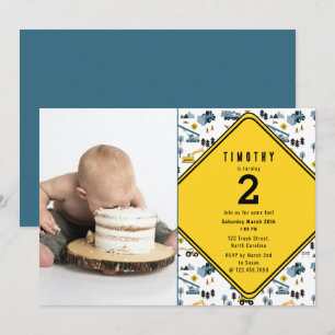 Carte De Remerciements Camions Blue Construction Site Photo Anniversaire