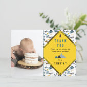 Carte De Remerciements Camions Blue Construction Site Photo Anniversaire (Debout devant)