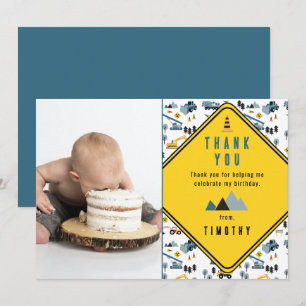 Carte De Remerciements Camions Blue Construction Site Photo Anniversaire