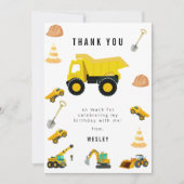 Carte De Remerciements Camions de chantier d'anniversaire (Devant)