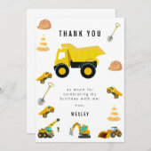 Carte De Remerciements Camions de chantier pour l'anniversaire (Devant / Derrière)