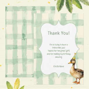 Carte De Remerciements Canard aquarelle avec fête d'anniversaire sarcelle