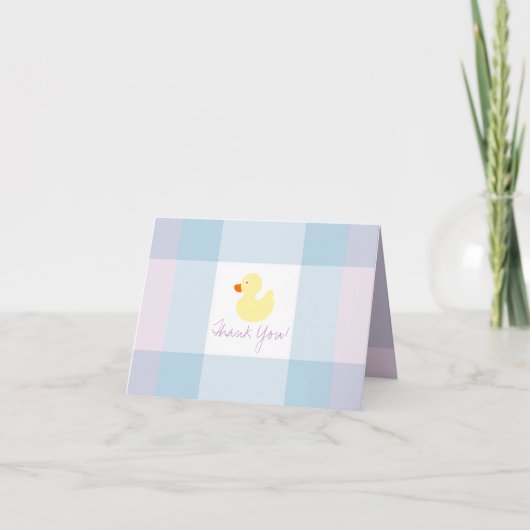 Carte De Remerciements Canard en caoutchouc Plaid-Jaune en pastel (Devant)