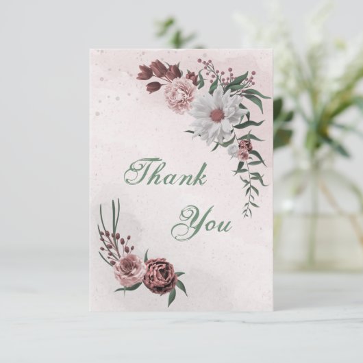 Carte De Remerciements cannelle rose rose blanc floral (Debout devant)