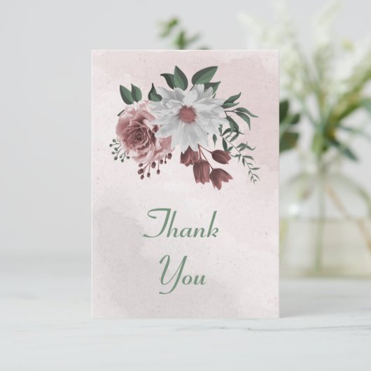 Carte De Remerciements cannelle rose rose blanc floral (Debout devant)