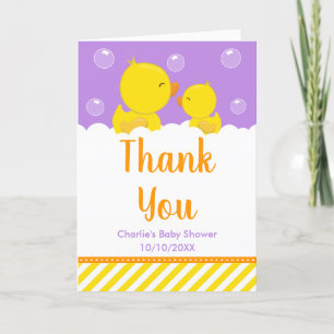 Carte De Remerciements Caoutchouc Baby shower jaune et violet