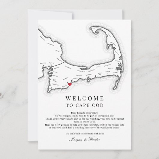 Carte De Remerciements Cape Cod Mariage lettre de bienvenue et Itinéraire (Devant)