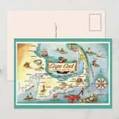 Carte De Remerciements Cape Cod Massachusetts 5x7 Map Postcard (Devant / Derrière)