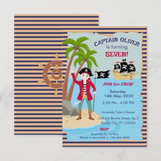 Carte De Remerciements Capitaine de la fête d'anniversaire du bateau pira (Devant / Derrière)
