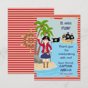 Carte De Remerciements Capitaine de la fête d'anniversaire du bateau pira