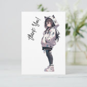 Carte De Remerciements Caractère fille Anime Neko Kawaii (Debout devant)
