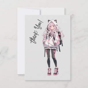 Carte De Remerciements Caractère fille Anime Neko Kawaii