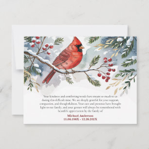 Carte De Remerciements Cardinal Hiver Neige Oiseau Rouge funérailles merc