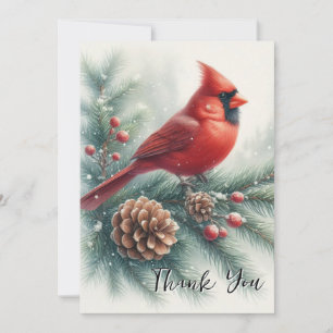 Carte De Remerciements Cardinal rouge et pin