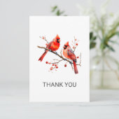 Carte De Remerciements Cardinal rouge sur une branche de houx (Debout devant)