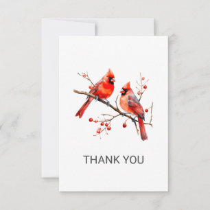 Carte De Remerciements Cardinal rouge sur une branche de houx
