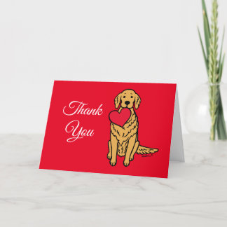 Carte De Remerciements Caricature Golden Retriever Red Heart
