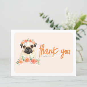 Carte De Remerciements Carlin d'aquarelle et fleurs de pêche fête d'anniv