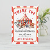 Carte De Remerciements Carnaval Cirque Spectacle & Animaux Anniversaire (Debout devant)