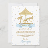 Carte De Remerciements Carousel bleu et or Boy 1er 2e 3e anniversaire (Devant)