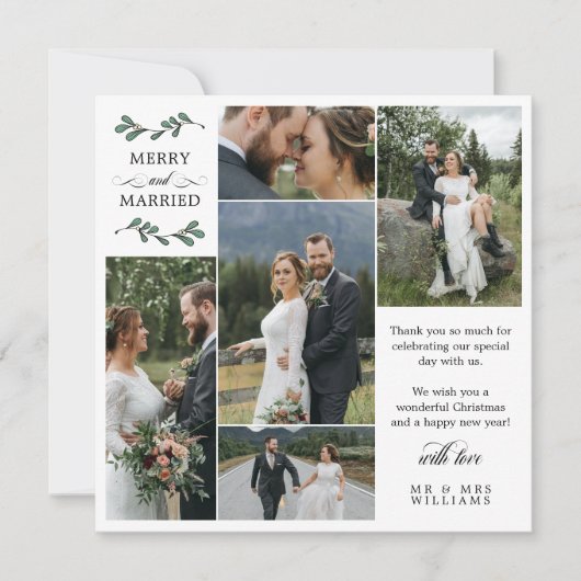 Carte De Remerciements Carré Green Mistletoe Joyeux Noël marié (Devant)