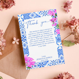 Carte De Remerciements Carreaux bleus Bougainvillea élégant