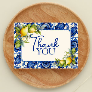 Carte De Remerciements Carreaux Bleus Vintage Citrons Jaunes