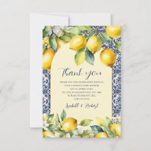 Carte De Remerciements Carrelage bleu italien aquarelle Fête de naissance