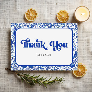 Carte De Remerciements Carrelage Bleu Italien Rétro pour Enterrement de V