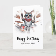 *~*Carte d'anniversaire Cool Hip Cat DRUMMER AP91