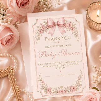 Carte De Remerciements "Carte de remerciement pour Baby Shower Rose | Flo