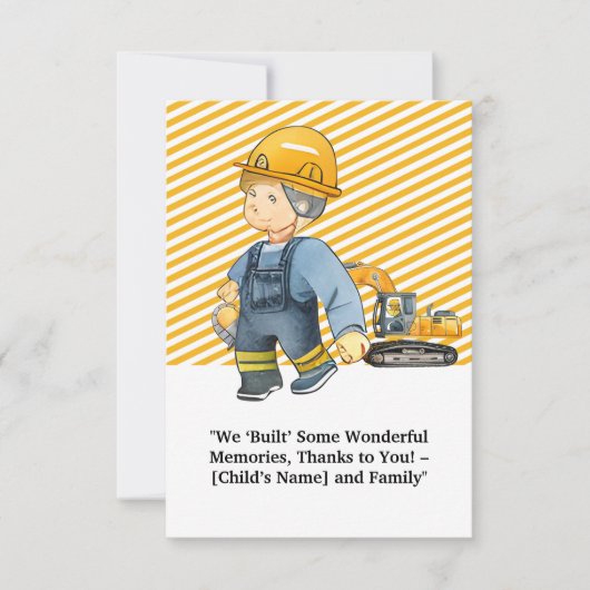 Carte De Remerciements "Carte de remerciements à thème de construction - (Devant)