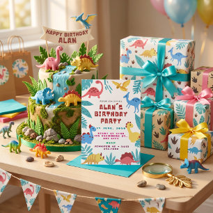 Carte De Remerciements Carton d'invitation d'anniversaire de dinosaure mi