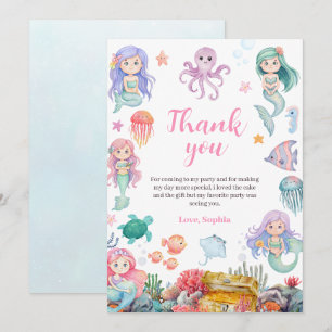 Carte De Remerciements Carton d'invitation d'anniversaire sirène, Sirène