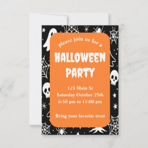 Carte De Remerciements Carton d'invitation pour une soirée Halloween noir