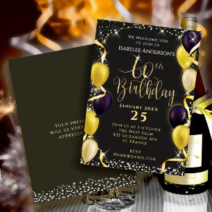 Carte De Remerciements Cartons d'invitation 60 ans anniversaire noirs pai