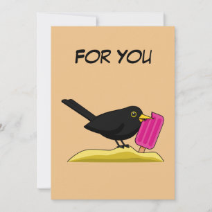 Carte De Remerciements Cartoon Blackbird mange de la crème glacée Ajout