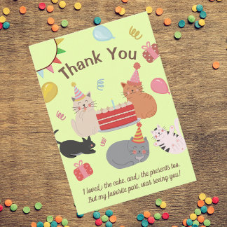 Carte De Remerciements Cartoon Cats Birthday Party Thank You Card