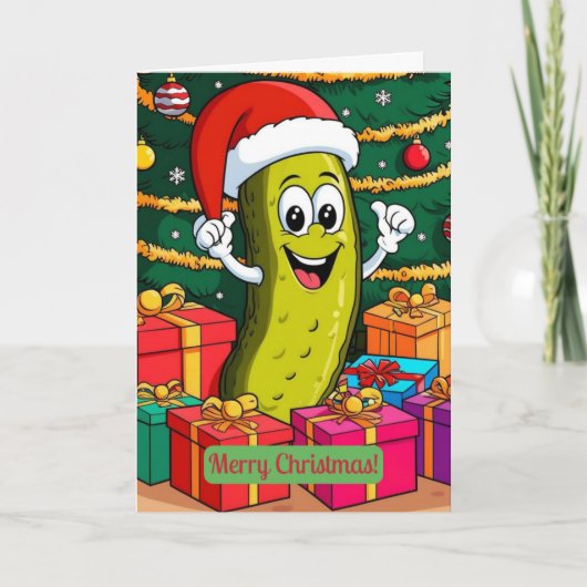Carte De Remerciements Cartoon de Noël Pickle Présente (Devant)