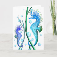 Cartoon Seahors "Merci" Card
