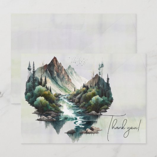 Carte De Remerciements Cascade et montagnes Peinture aquarelle (Devant / Derrière)