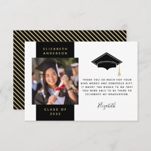 Carte De Remerciements Casquette de graduation Black Gold