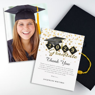 Carte De Remerciements Casquette de graduation classique Black Gold Photo