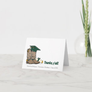 Carte De Remerciements Casquette de graduation vert foncé et amorçage de 