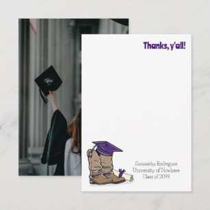 Carte De Remerciements Casquette de remise de diplôme violette et botte d