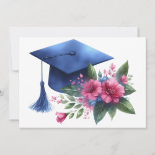 Carte De Remerciements Casquette de remise des diplômes bleue féminine et
